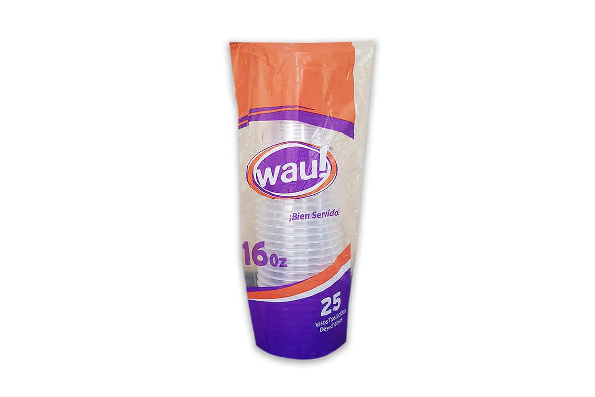 Vaso 16Oz Transparente Paquete 25 unidades Wau