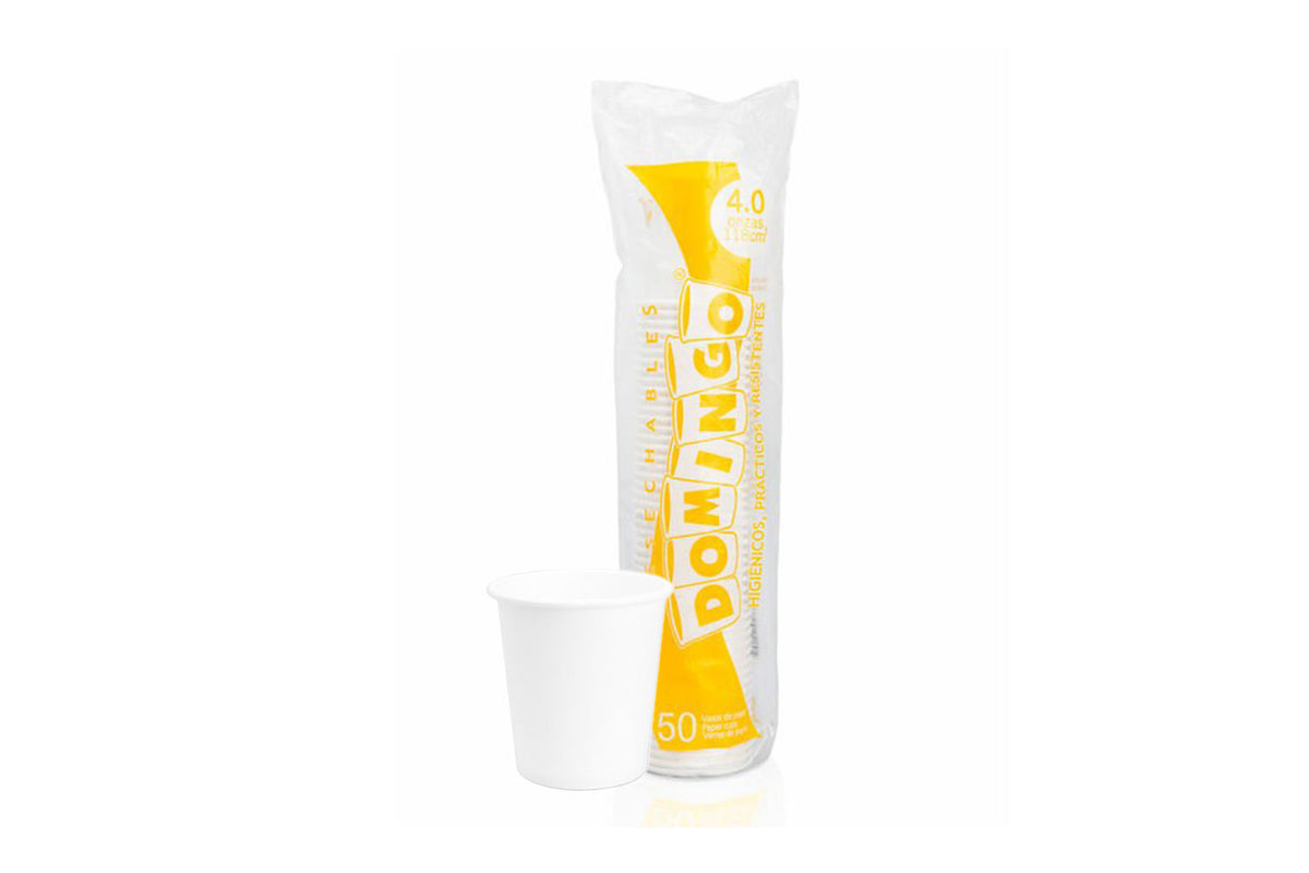 Vaso 4 Oz Papel Blanco Paquete 50 unidades Domingo