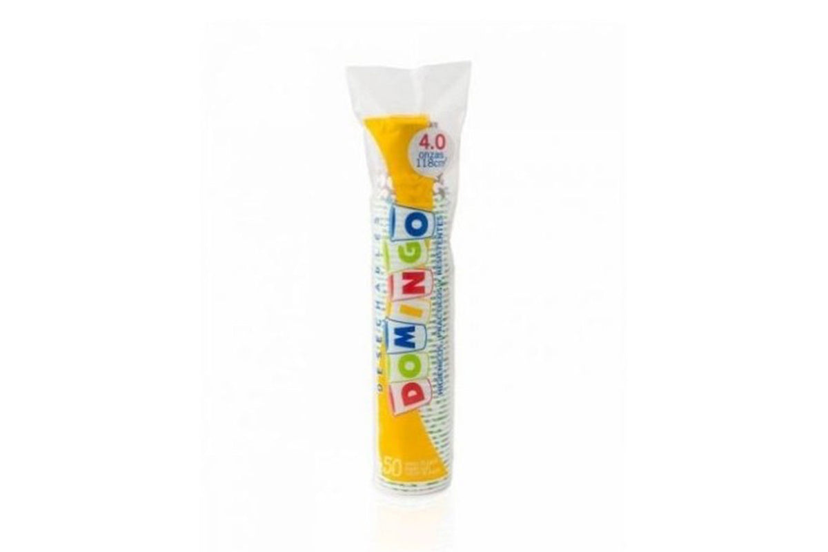 Vaso 4 Oz Papel Impreso Paquete 50 unidades Domingo