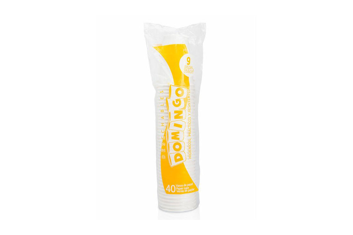 Vaso 9 Oz Papel Blanco Paquete 40 unidades Domingo